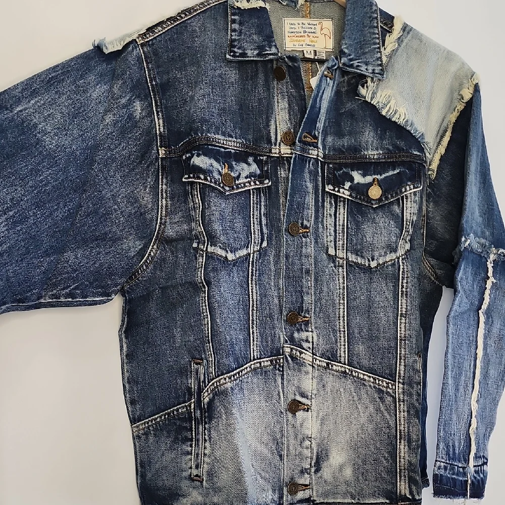 Sandrine Rose X Free People Distressed Blue Jean Jacket Size Medium - Picture 2 of 9
